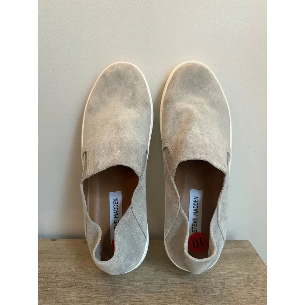 Steve Madden Fayna Suede Slip On Sneakers Loafer Flat Gray Women Size 10, NWOT‎